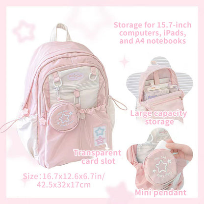 Mochila creme para estudantes com design simples e fofo de alta aparência Mochila leve e espaçosa para a dor nas costas
