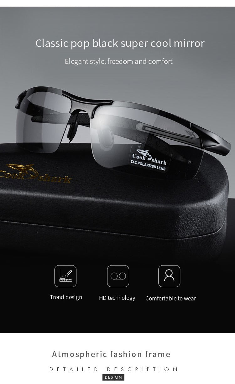 Óculos de sol Cook Shark, novos, de alumínio e magnésio, masculinos, HD polarizados, para dirigir, lentes coloridas, moda.