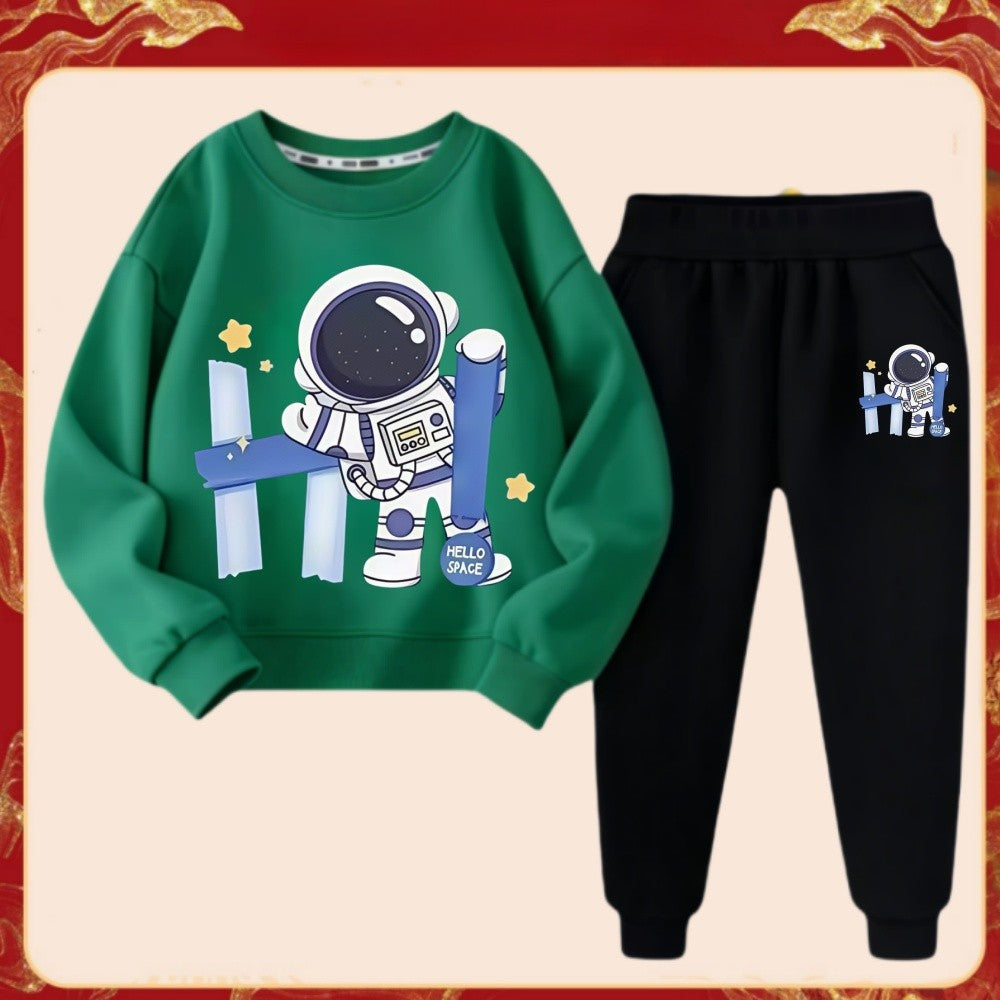 Spring Children Boy Clothes Set Kid Girls Letter Printed Sweatshirts Pullover Top And Pants 2 Piece Suit Astronaut Tracksuits