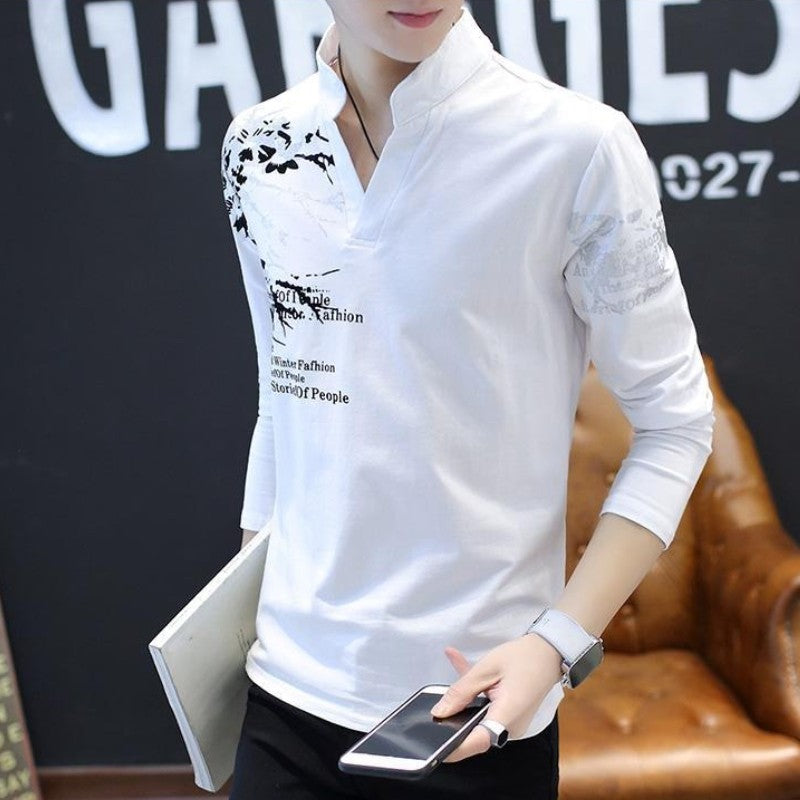 Stand Collar Man Pullovers Tight Bulk Spring Tops Sweatshirts Elasticity Designer Casual Social Quotes Slim Fit T Shirt for Men