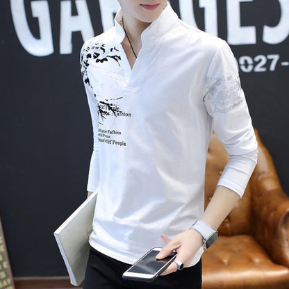 Stand Collar Man Pullovers Tight Bulk Spring Tops Sweatshirts Elasticity Designer Casual Social Quotes Slim Fit T Shirt for Men