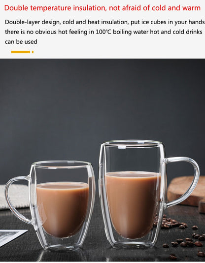 Caneca transparente de parede dupla 2-6 peças Copo de café e leite de vidro borossilicato alto resistente ao calor para casa e escritório