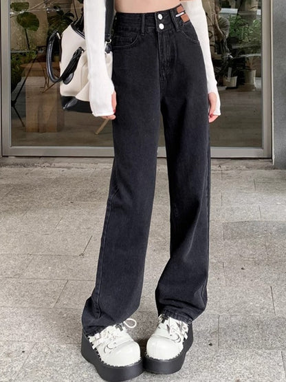 Female High Waist Wide Leg Jeans Women Y2k Denim Straight Leg Pants Girls Smoke Gray Retro Blue Light Blue Water Gray Trousers