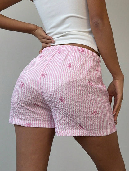 Sexy pink shorts, summer vacation style beach pants, polyester wide leg hot pants for women