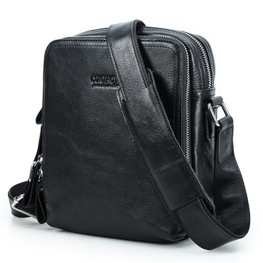 CONTACT'S Genuine Leather Men's Messenger Bag Vintage Sling Shoulder Bags for 7.9" iPad Mini High Quality Male Crossbody Bag Men