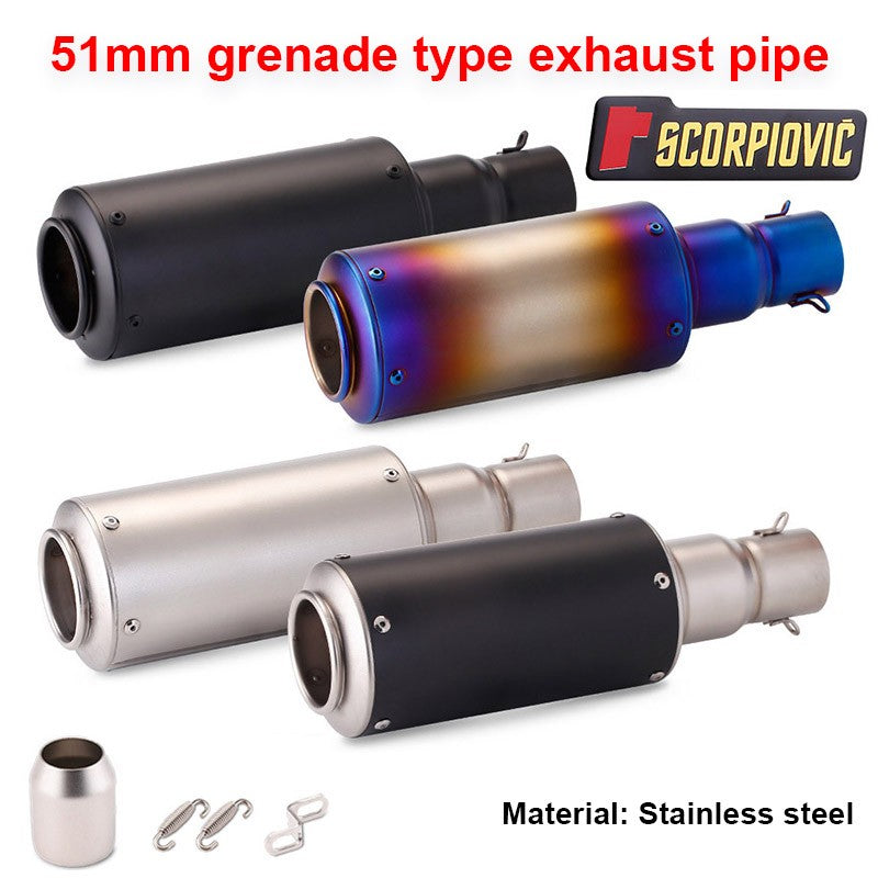 Universal 51mm Motorcycle Modified Exhaust Pipe, Grenade Shaped Stainless Steel Motorcycle Exhaust Pipe Motorbike Accessorie
