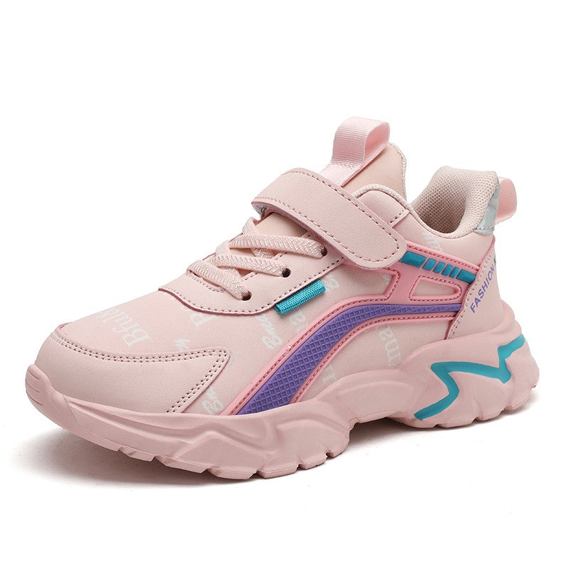 Children's Casual Pink Girls' Leather Shoes, Fashionable Lightweight Running Shoes for Teenagers Aged 7-15, Student Kids' Sports Shoes for Girls