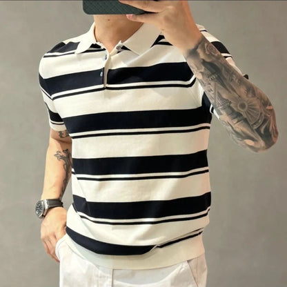 Smart Casual Summer Polo Shirts Men Turn-down Collar Striped Contrast Color Button Simplicity Fashion Loose Short Sleeve Tops