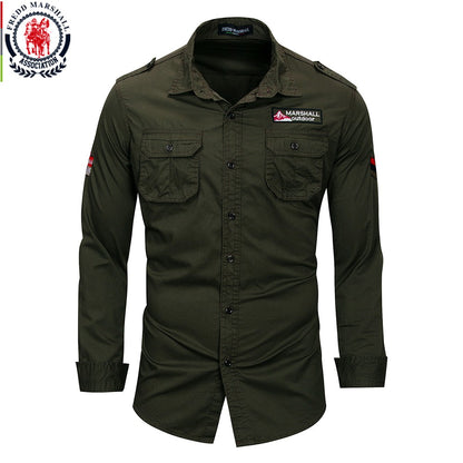 Fredd Marshall 2022 New 100% Cotton Military Shirt Men Long Sleeve Casual Dress Shirt Male Cargo Work Shirts With Embroidery 115