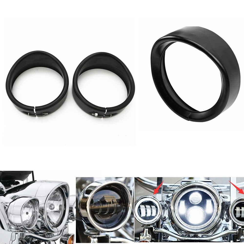 Motorcycle Headlight Trim For Harley Touring Road King Electra Glide Softail FLD/FLH Parts 7" Ring Bezel Visor 4.5" Led Fog Lamp