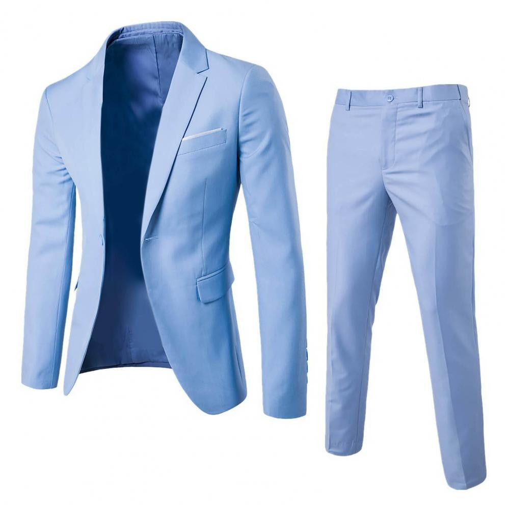 1 Set Trendy Men Suit Anti Deformation Formal Suit Turndown Collar Pure Color One Button Suit Set  Daily Wear