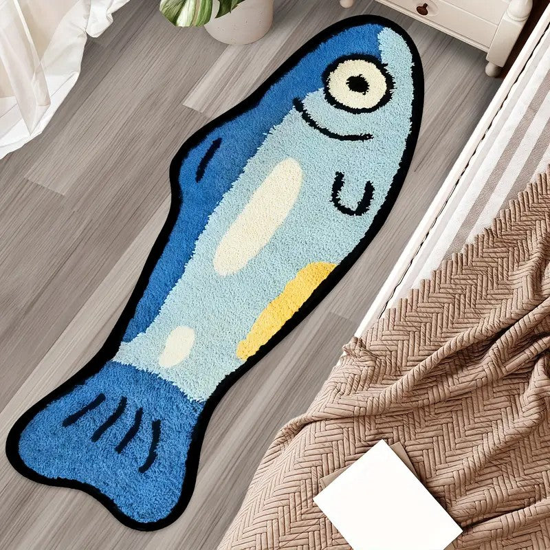 VIKAMA Blue Cartoon Salted Fish Carpet Soft And Washable Home Decor, Suitable For Rooms, Bedrooms, Entrances, And Kitchens