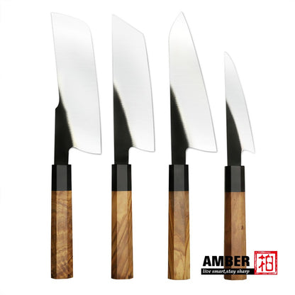 Conjunto de Facas de Cozinha AMBER 440C Aço Alto Carbono Faca de Açougueiro Cabo de Madeira de Oliveira Faca Japonesa Profissionalmente Afiada
