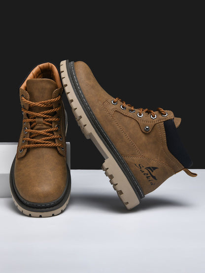 Botas Masculinas Feitas à Mão, Botas de Tornozelo de Inverno em Couro, Sapatos de Outono para Caminhada ao Ar Livre, Tênis, Botas Masculinas de Cano Alto, Calçados Antiderrapantes