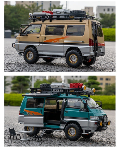 1:24 Mitsubishi Delica H2 Carro de Brinquedo de Liga Leve com Portas Abertas, Som, Luz, Fricção, Miniatura Veículo Presente de Aniversário para Menino