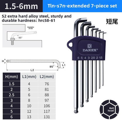 DAREX Metric Ball End Short Tail Hex Key Set 7/9 Piece Short Arm Extended High - Quality Hex Wrenches for Various Tasks
