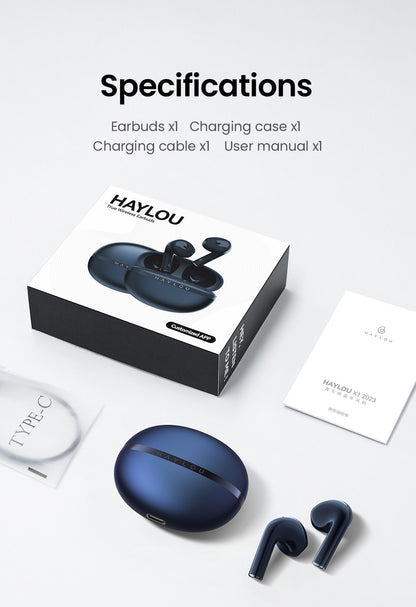 Fones de ouvido HAYLOU X1 2023 True Wireless, estojo metálico, Bluetooth 5.4, bateria de 24 horas, fones de ouvido semi-intra-auriculares