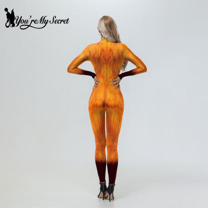 [You're My Secret] Adult Fox Leopard Print Animal Costume Halloween Purim Carnival Party Cosplay Costume Jumpsuit Zenti Bodysuit