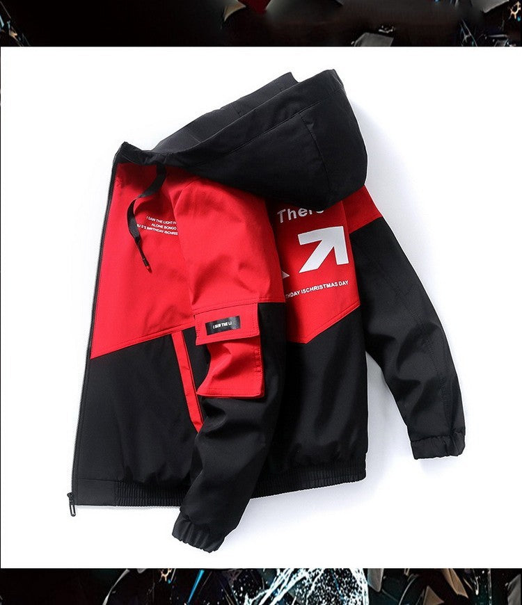 2023 Men's Spring and Autumn New Jackets High Street Trendy Printing Cargo Coat Stitching Color Windproof Pilot Jacket Male