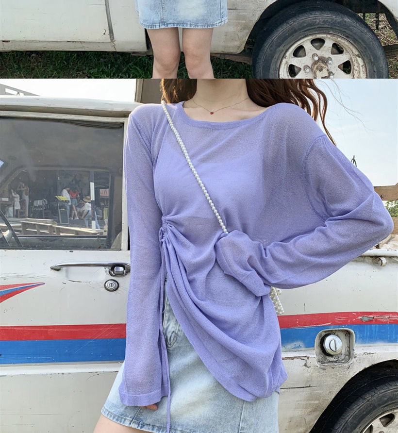 Women's 2025 Women's Summer New Beach Long sleeved Sunscreen Jacket Loose Hoodie Drawstring Upward Shirt