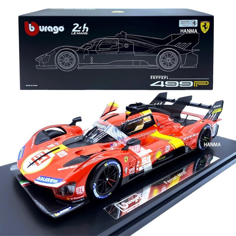 Bburago 1:18 2024 Wec QatarFerrari 499p 24h Lemans Modificata 24 Racing No83 Miniature Diecast Model Toys Acrylic Box Black #51