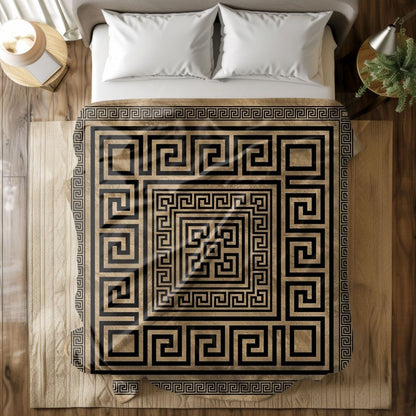 Geometric Greek Key Throw Blanket Tapestry Couch Decor Luxury Meander Pattern Gold Beige Bohemian Xmas Gift Accent Plaid