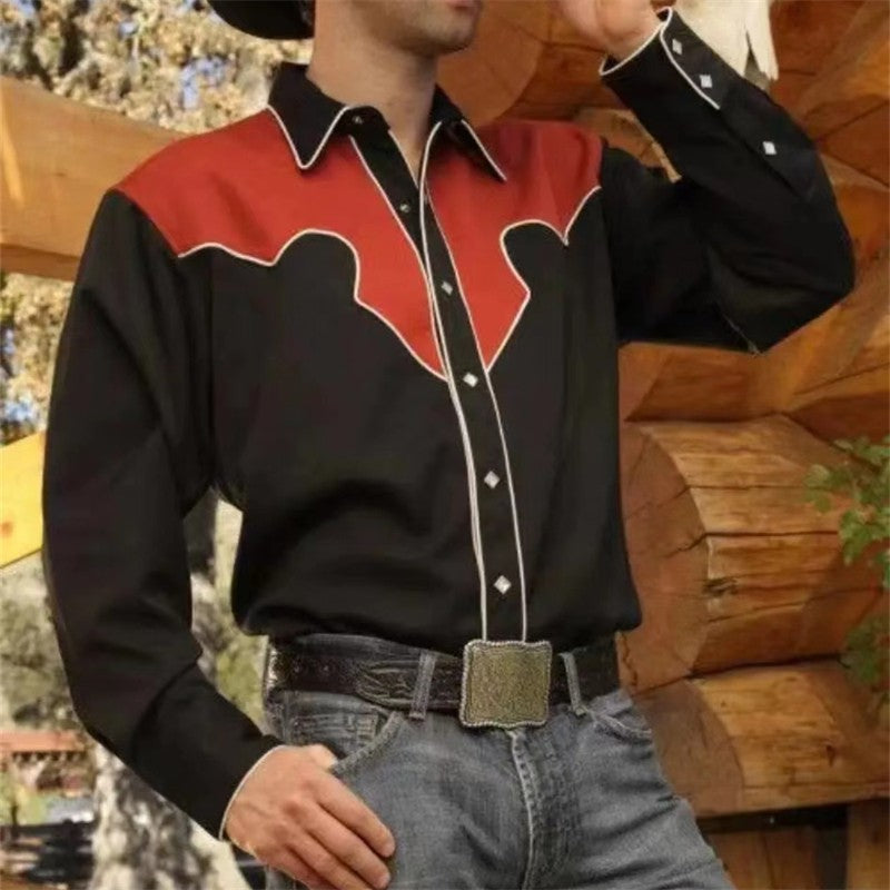 Men's Buttoned Shirt Spring Summer Long Sleeve Mexican Western Denim Comfortable Outdoor Farm Work Fit Easy Clean Large Size 6XL