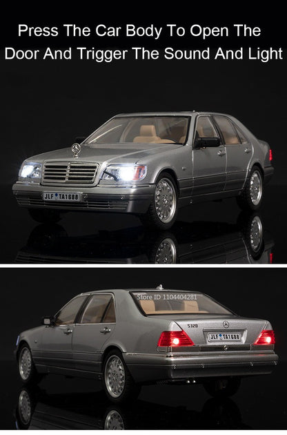 1:24 W140 300SL Toys Alloy Miniature Car Diecast Model Doors Opened Sound Light Pull Abck Rubber Tires Vehice Kid Christmas Gift