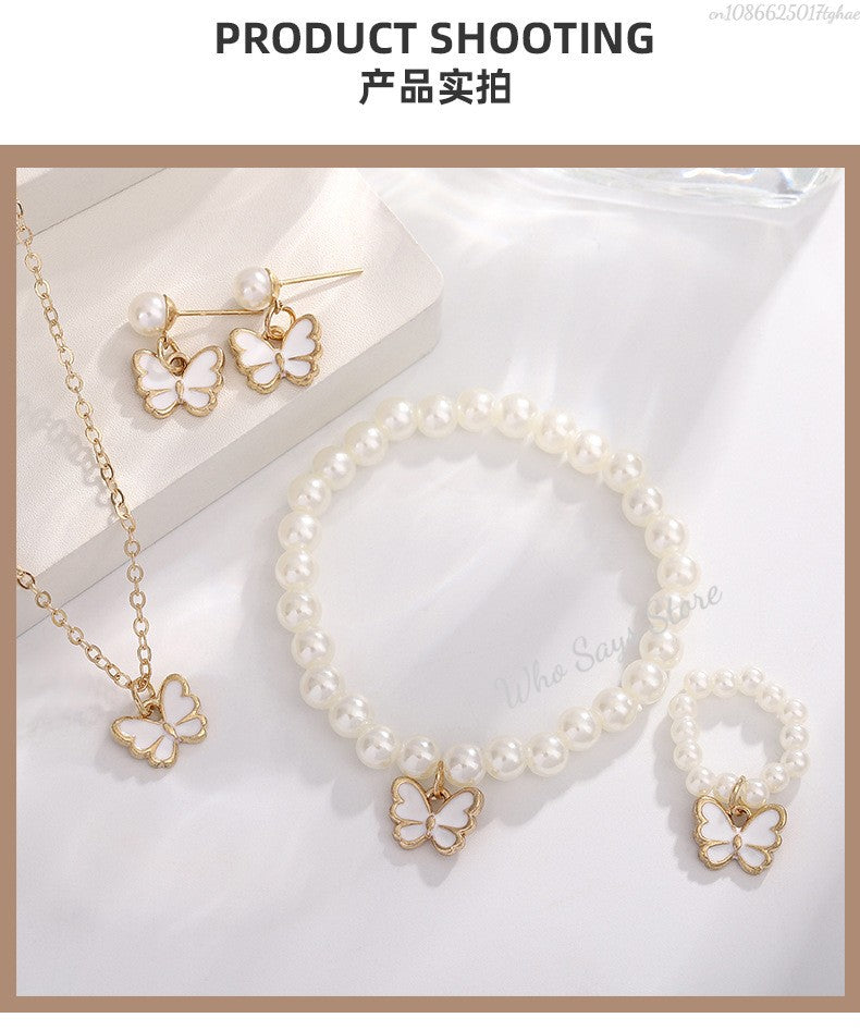 Conjuntos de Joias de Borboleta com Cristal Acrílico Romântico Pulseira Anel Colar Brinco Conjunto para Mulheres Acessórios de Vestido de Jantar de Casamento