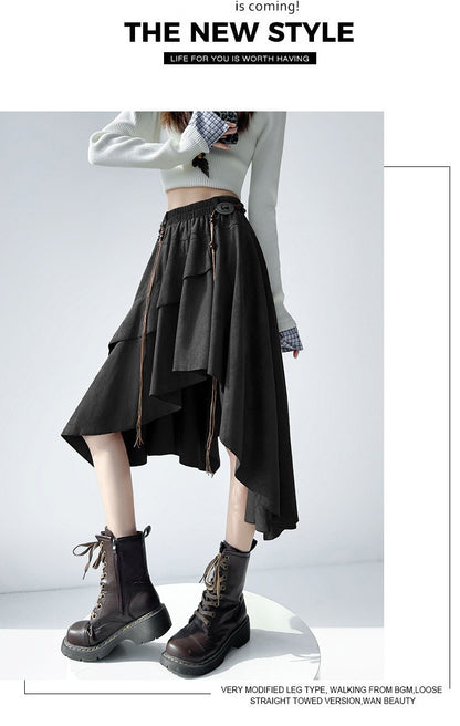 Caramel Suede Half-length Skirt Women's Autumn Winter New Irregular Belt Slim A- Line Midi Umbrella Skirt Comfortable Casual S .