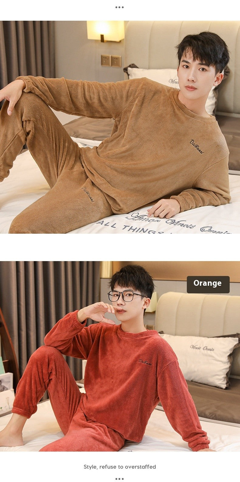 Pajamas Men's Women's Fall and Winter Coral Velvet Homewear Suit Thickened Padded Homewear Couples Large Size Winter Homewear