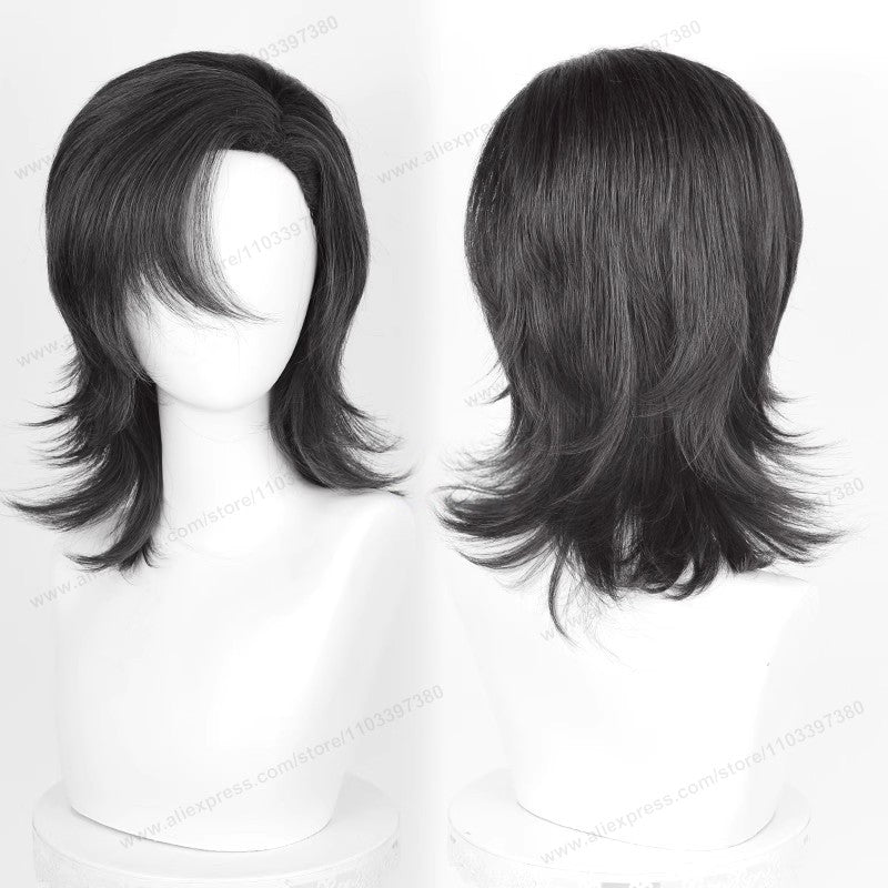 Anime 44cm Medium Basic Synthetic Side Part Hair Cosplay Wig Black White Red Silver Pink Blue Women Man Heat Resistant Hairs