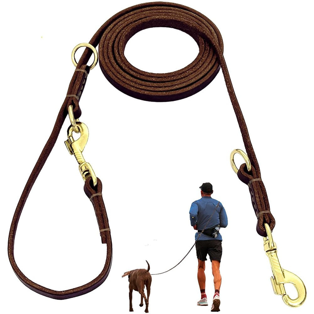 Coleiras de couro multifuncionais para cães, coleira para cães sem usar as mãos, coleira dupla de couro legítimo para passear com dois cães, suprimentos para animais de estimação