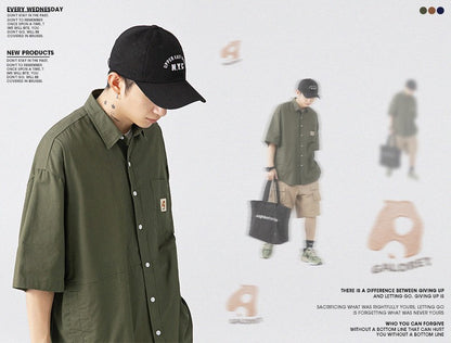 Japan Style Cargo Shirts Men Summer  Pure Cotton Loose Casual Pocket Shirts Men Women Plus Size Short Sleeve Shirt