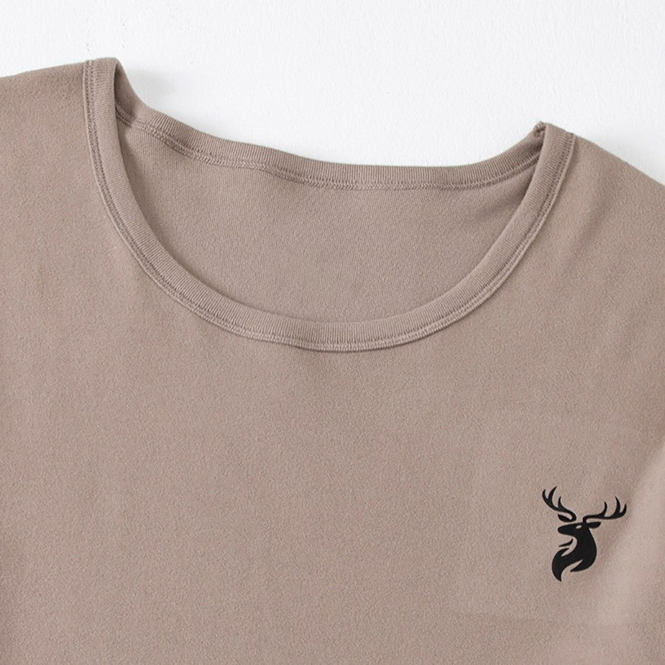 2-piece Autumn And Winter Men's Fashion Lucky Deer Pattern Solid Color Basic Warm Underwear Set Comfortable Long Sleeve Pants