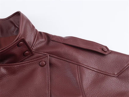 Women's Jacket Fall 2025 New Black Long Sleeve Pebble Faux Leather Jacket Motorcycle Style Personality Fashion