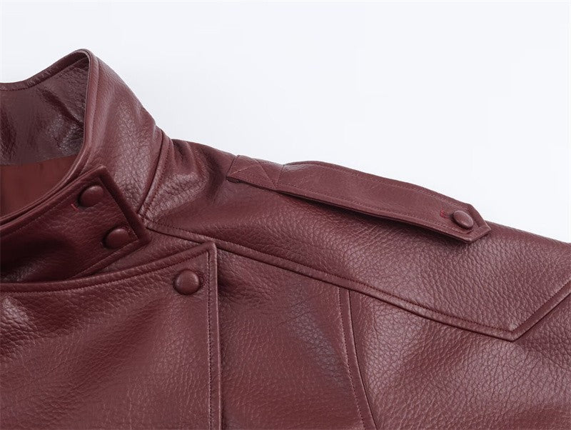 Women's Jacket Fall 2025 New Black Long Sleeve Pebble Faux Leather Jacket Motorcycle Style Personality Fashion