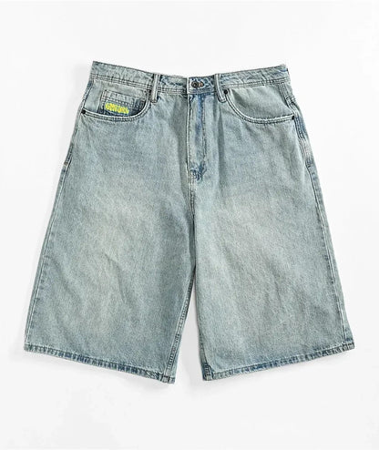 Empyre new gray denim skateboard shorts cartoon embroidery design loose jeans wide leg pants hip hop street Y2K couple pants