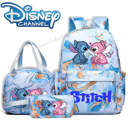 3pcs Disney Stitch Backpack Lunch Bag Pencil Case Set Anime Cartoon Fashion Schoolbag Suit Students New Semester School Supplies