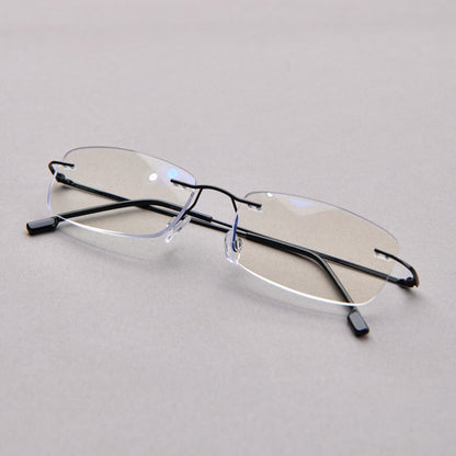 Anti Blue Light Titanium Alloy Rimless Silver Frame Men Women Rectangular 10g Reading Glasses Rimless Prescription Eyeglasses