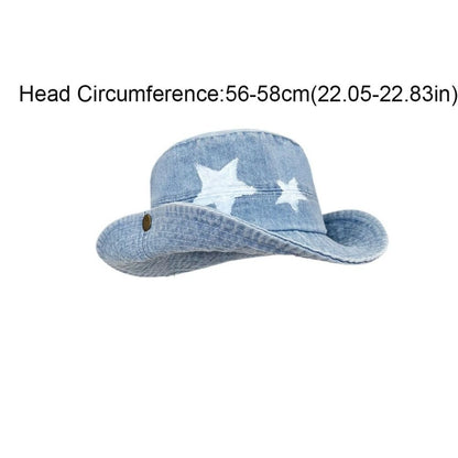 Kawaii Denim Star Fisherman Hat Wide Brim Y2K Outdoor Sun Hat Sunshade Adjustable Western Cowboy Hat Fishing