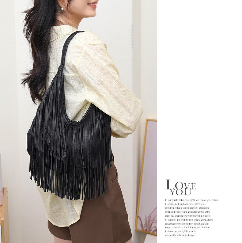 Long Tassels Women handbag Fashion Shoulder Bags for ladies hand bag Soft PU leather casual hobos armpit bag female Tote