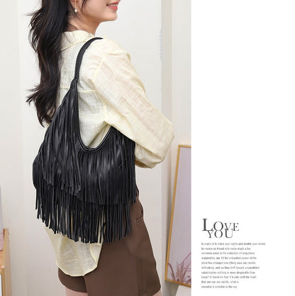 Long Tassels Women handbag Fashion Shoulder Bags for ladies hand bag Soft PU leather casual hobos armpit bag female Tote