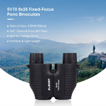 SVBONY 8x25 SV10 Binóculos Compactos Foco Fixo Mini Telescópio Portátil Prisma Porro Multirrevestido para Jogos Esportivos ao Ar Livre F9323