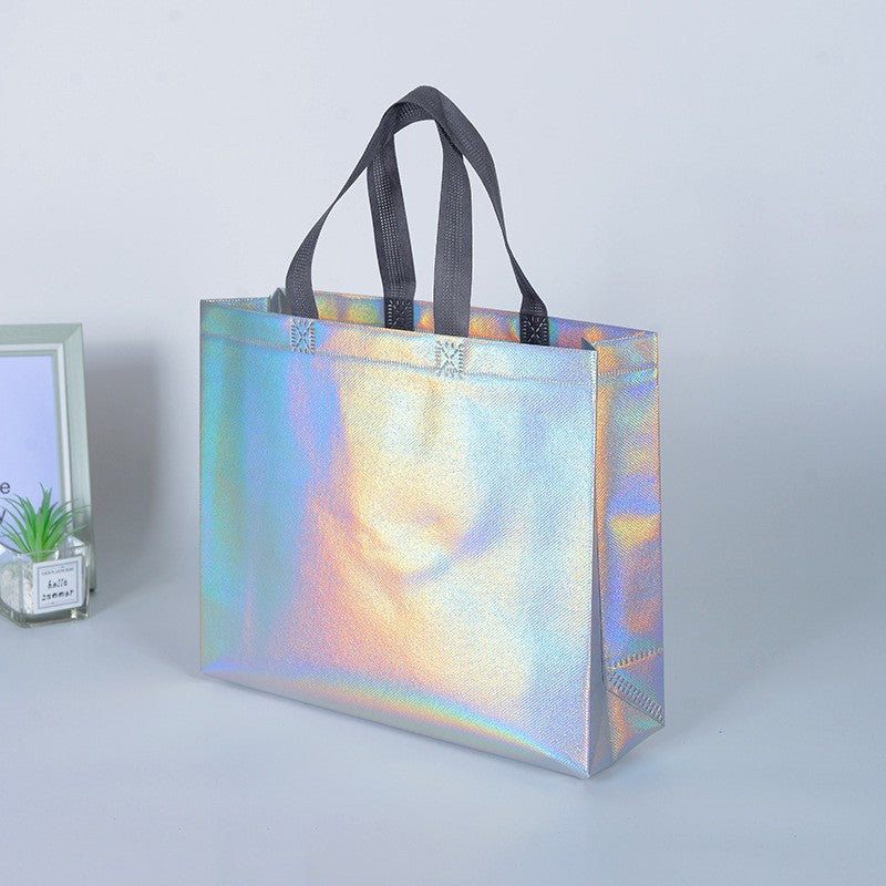 10Pcs Reusable Silver Laser Tote Bag Durable Non Woven Gift Shopping Bag for Wedding Bridesmaid Party Birthday Eco Friendly