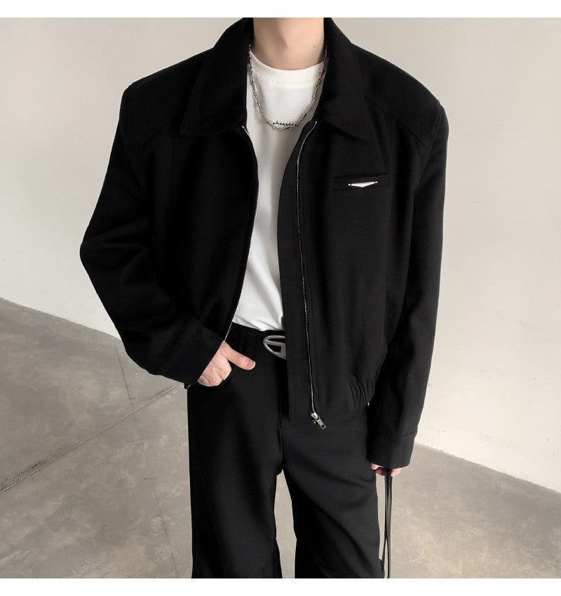 Short Jacket Men's Autumn Winter Handsome American Shoulder Pad Coat High-end Lapel Baseball Uniform