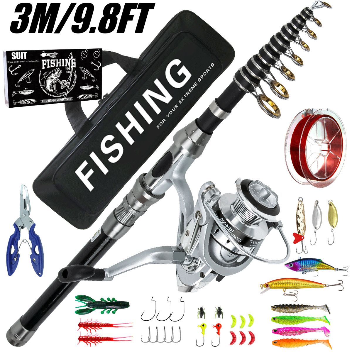 Conjunto de Vara e Carretilha de Pesca Arremesso Longo Luya Vara e Carretilha de Pesca Marinha Combinadas Vara de Spinning Telescópica