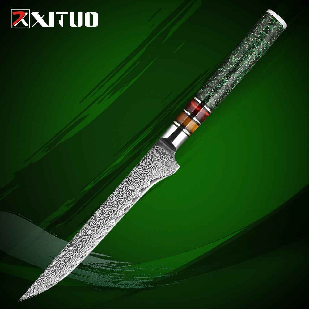 Conjunto de Facas de Cozinha XITUO Luxury Damascus Japonesas Chef Santoku Faca Cutelo Descascar Faca de Pão Cabo de Resina Sintética Destaque