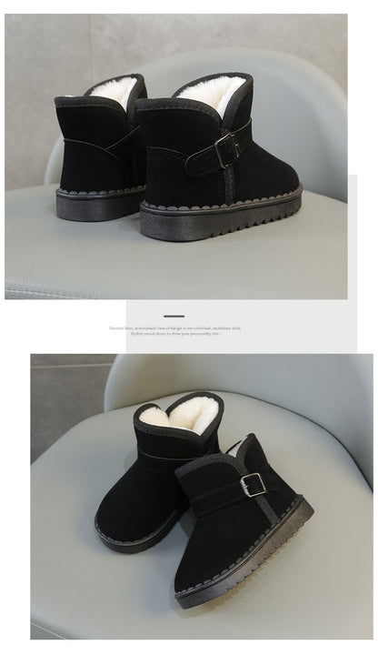 Boys Thermal Boots Kids Versatile Casual Buckle Non-slip Children Fashion Simple Non-slip Girls Snow Boots Cotton Winter Autumn