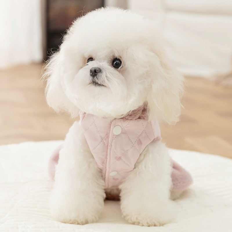 Casaco de Inverno Quente para Cães Vestido Fofo Roupas Macias para Cães Moda Algodão Casaco de Cachorro com Estampa de Coração Casaco para Gatos Bichon Fantasia para Pets